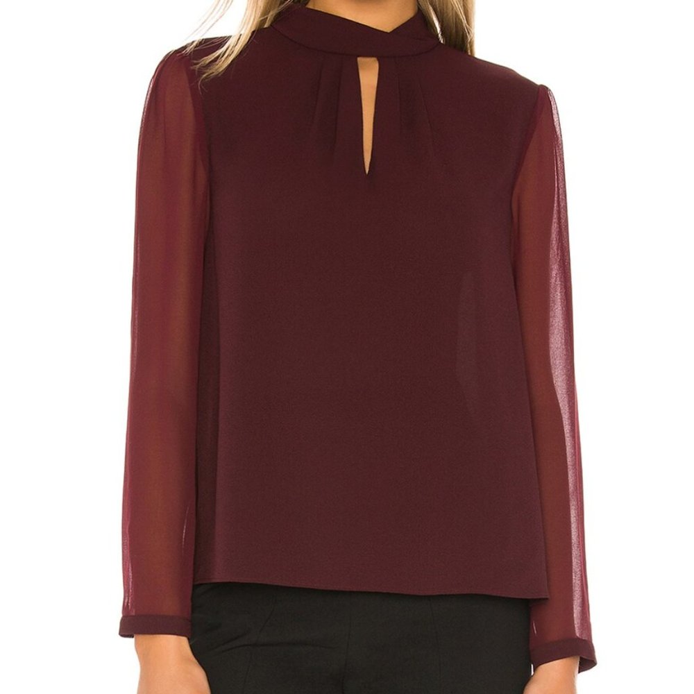1. State Womens Sheer Sleeve Keyhole Blouse Mahogany Size Medium New With Tags